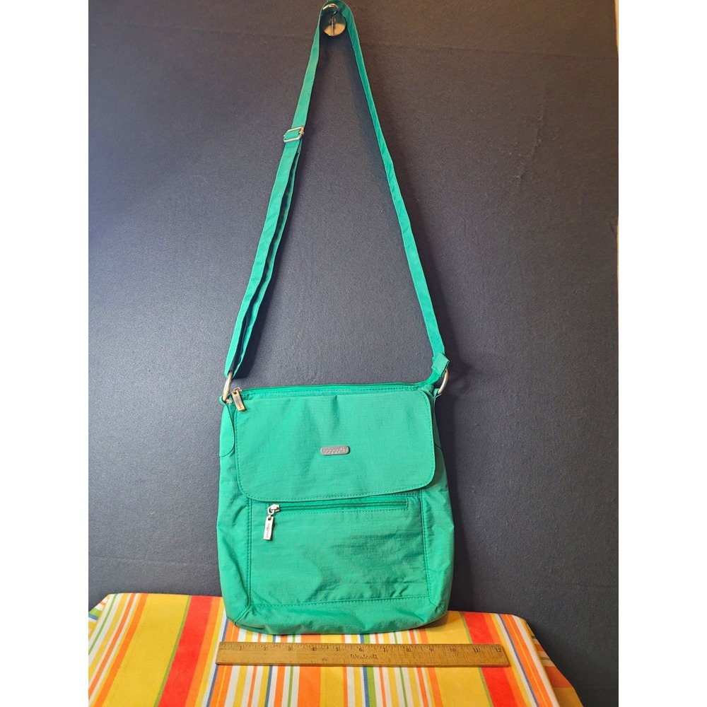 Baggallini Green Women's Crossbody Bag, Adjustable Strap, Zip, Outer Pockets
